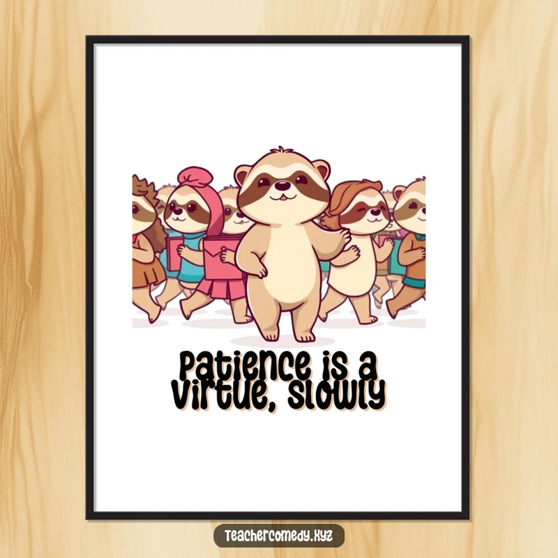 Funny Free Printable Wall Art: A serene sloth leads a gentle, slow march, bringing a sense of calm and quirky humor to your decor.