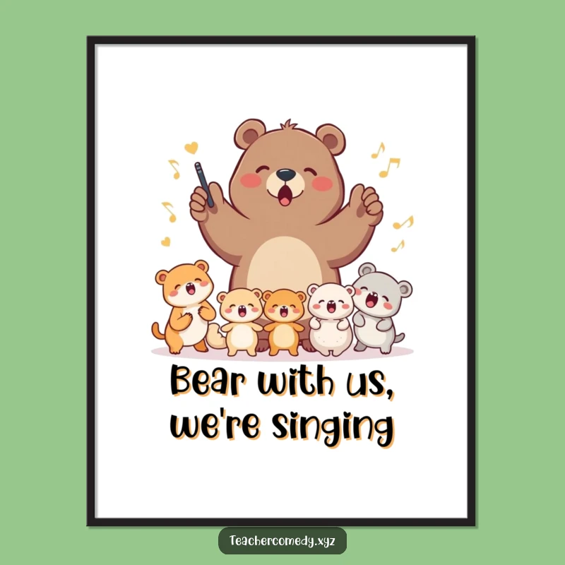 Free Printable Wall Art: Joyful Bear Leads Animal Choir, Musical Art for Home Decor