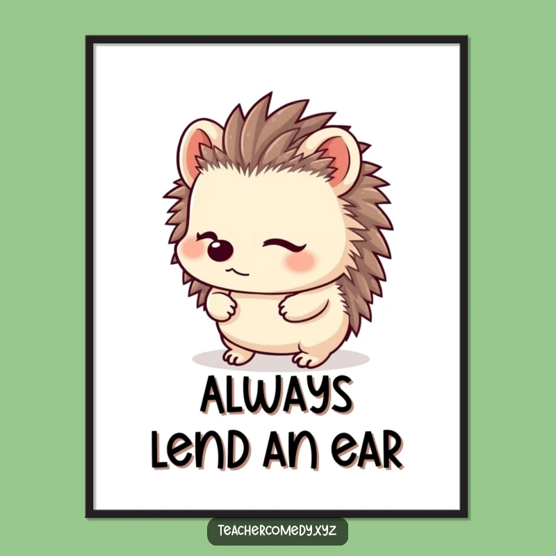 Funny Free Printable Wall Art: Attentive Hedgehog Listener Downloadable Art