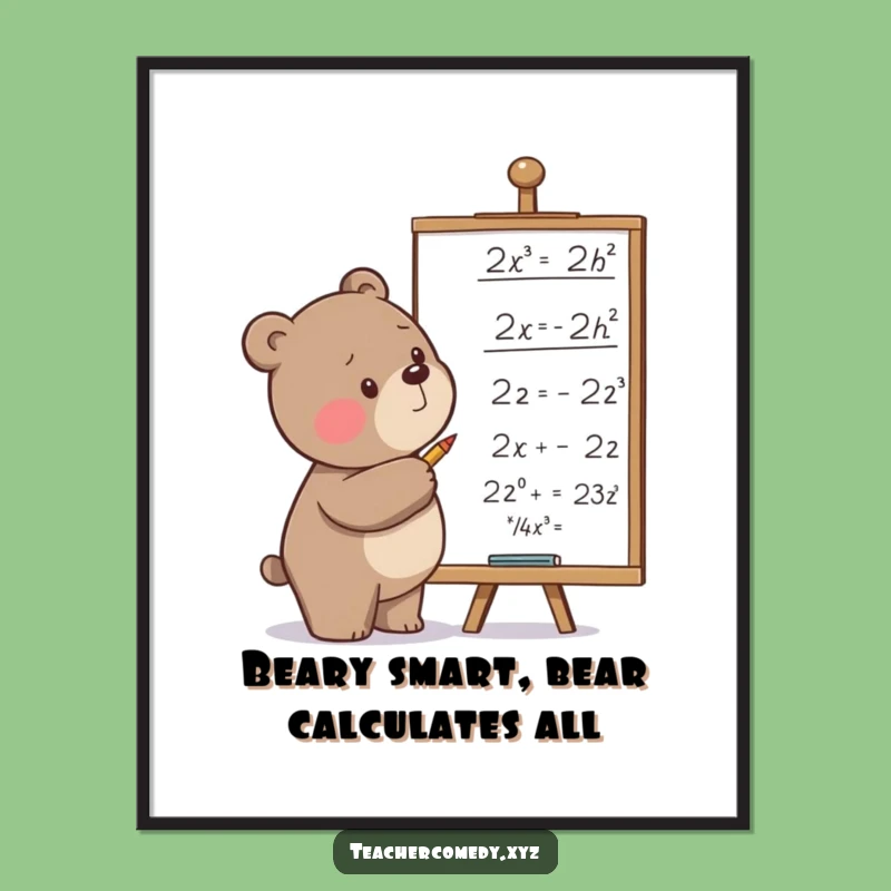 Funny Free Printable Wall Art: Bear Math Scene for Study Rooms, a Smart Downloadable Gift