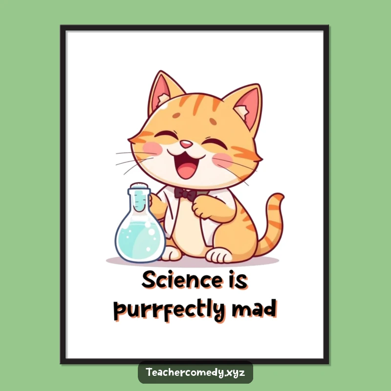 Funny Free Printable Wall Art: Cat Science Scene for Labs, a Quirky Downloadable Gift