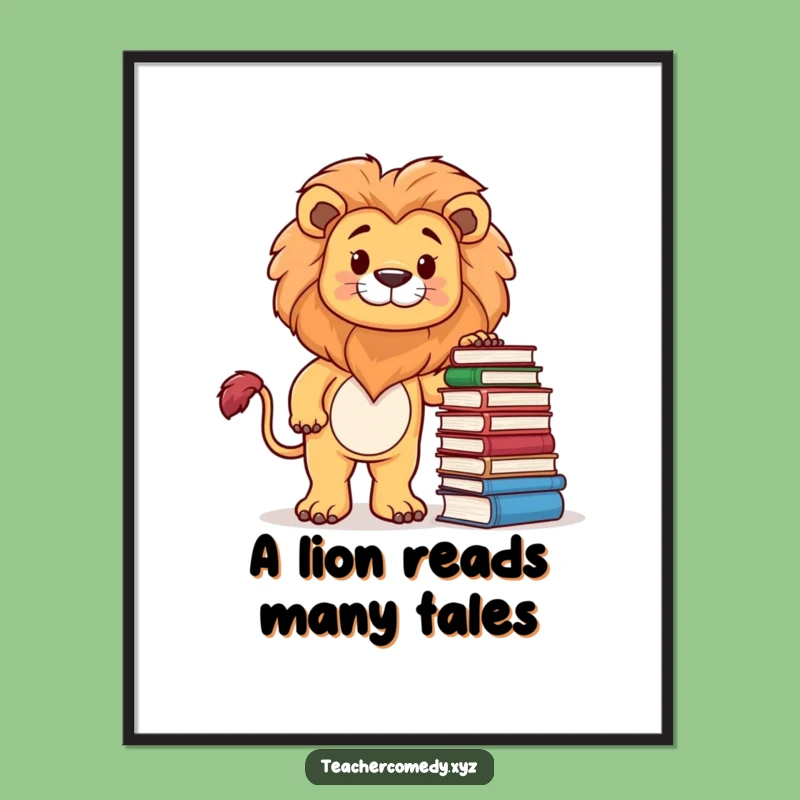 Funny Free Printable Wall Art: Wise Lion & Books Downloadable Art