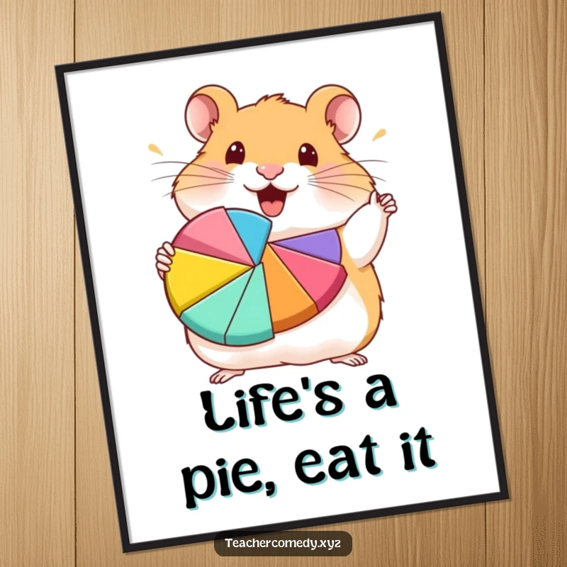 Funny Free Printable Wall Art: A hamster enthusiastically presents a colorful pie chart, adding visual interest.