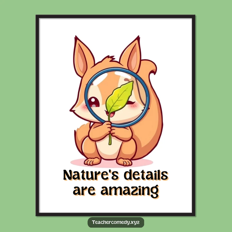 Funny Free Printable Wall Art: Curious Squirrel Leaf Magnification Downloadable Art