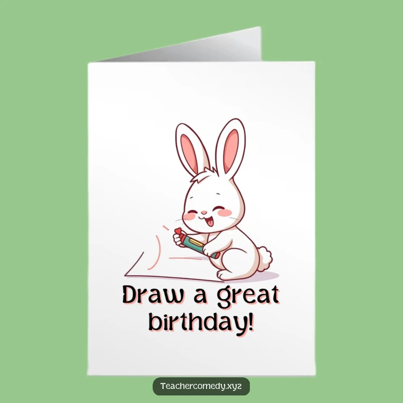 Free Printable Birthday Card: Rabbit Draws Big Wishes Downloadable Fun Gift