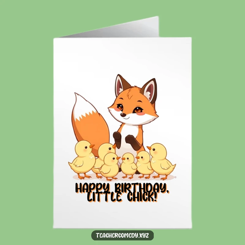 Free Printable Birthday Card: Funny Fox Teaching Chicks Card, a Cute Downloadable Gift