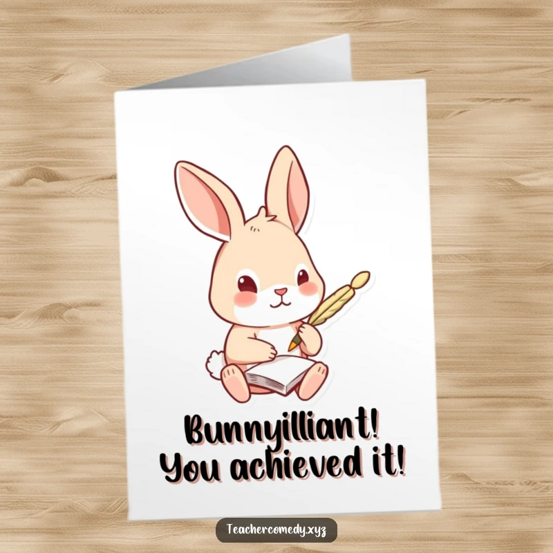 Funny Free Printable Congratulations Card: A curious rabbit uses a quill pen to jot down notes about their fantastic achievement.