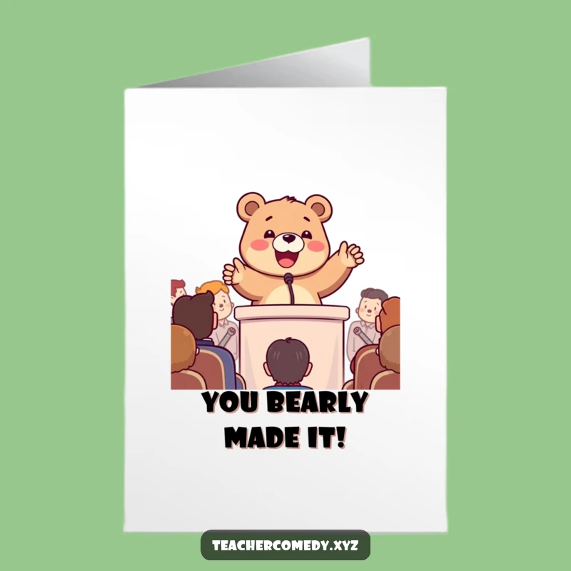 Free Printable Bear Card: Enthusiastic Bear Cheers Your Success from the Podium