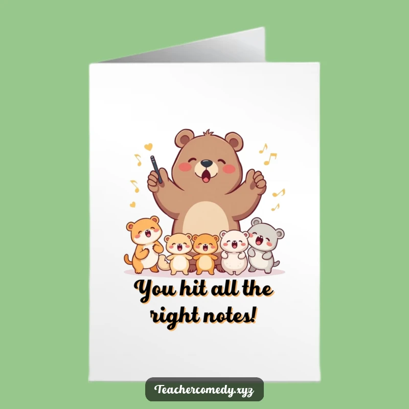 Free Printable Congrats Card: Bear Leads Animal Choir, Celebratory Song Downloadable Art