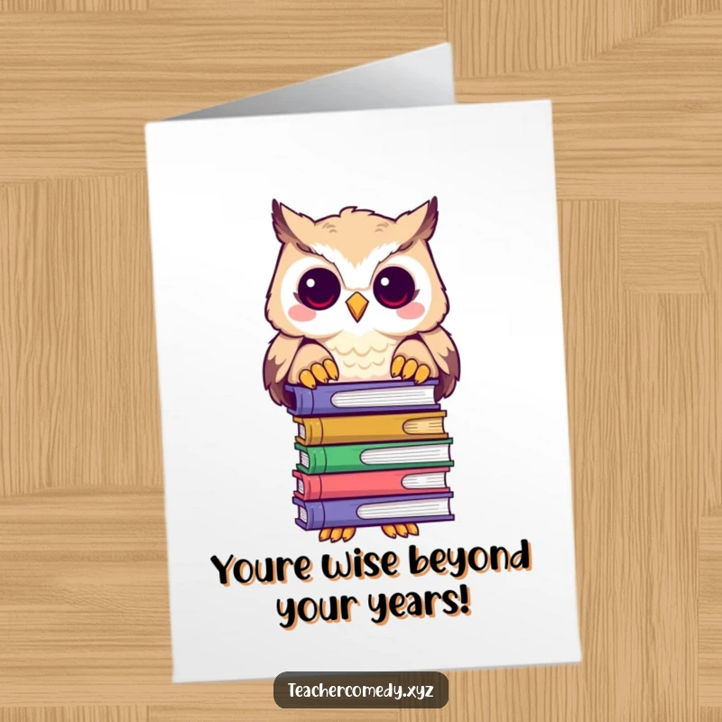 Funny Free Printable Congratulations Card: An owl clutching books, looking proudly over them, celebrating a graduation or achievement.