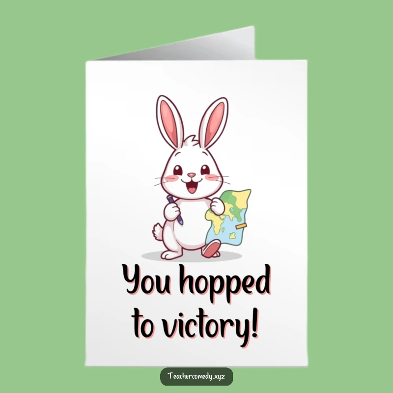 Free Printable Rabbit Card: Excited Hare Celebrates Your Success with Map Pointer