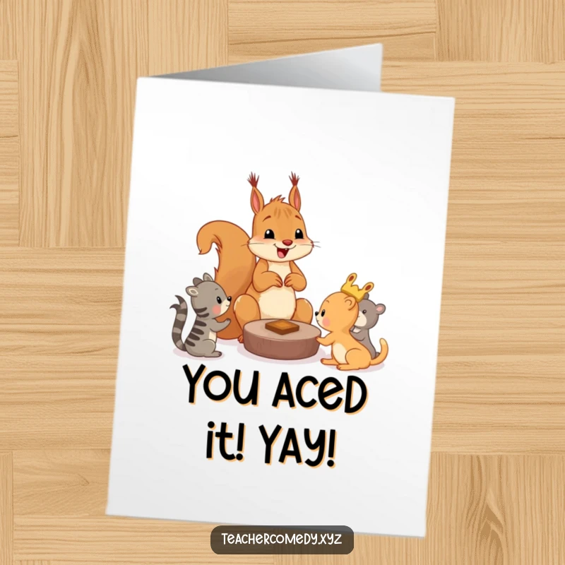 Funny Free Printable Squirrel Congratulations Card: Squirrel teaches game, celebrating a win.