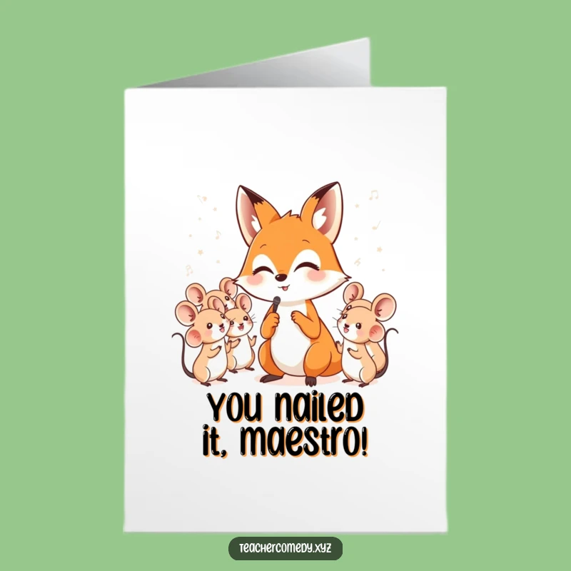 Free Printable Congrats Card: Fox Conducts Mice Choir - Downloadable Celebration!