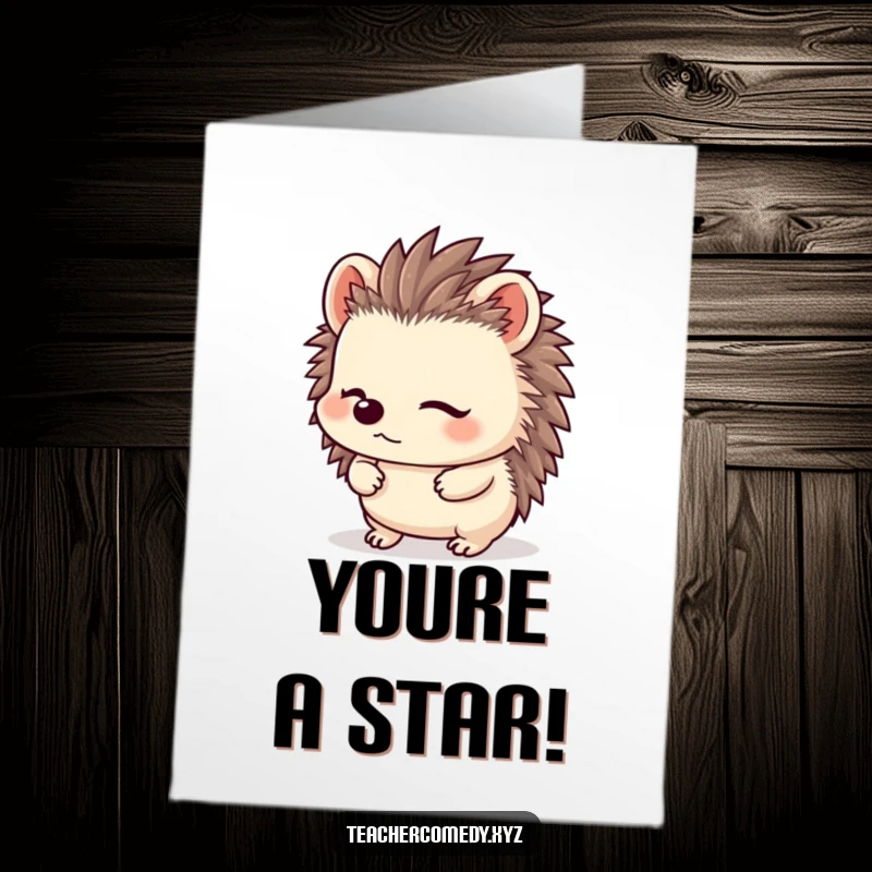 Funny Free Printable Congratulations Card showing a kawaii hedgehog focused and listening with its ears alert.