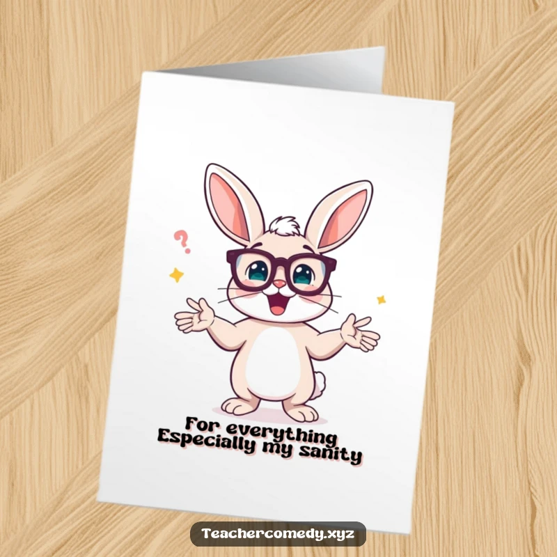 Funny Free Printable Thank You Card: Spectacled Bunny Animatedly Explaining His Thanks