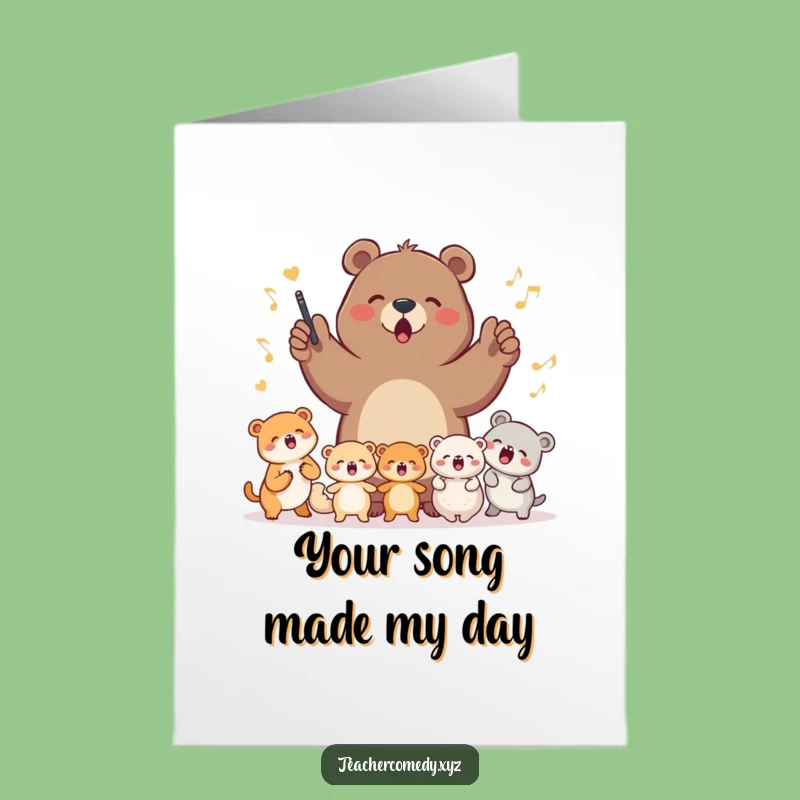 Free Printable Thank You Card: Bear & Animal Choir, Musical Gratitude Downloadable Design