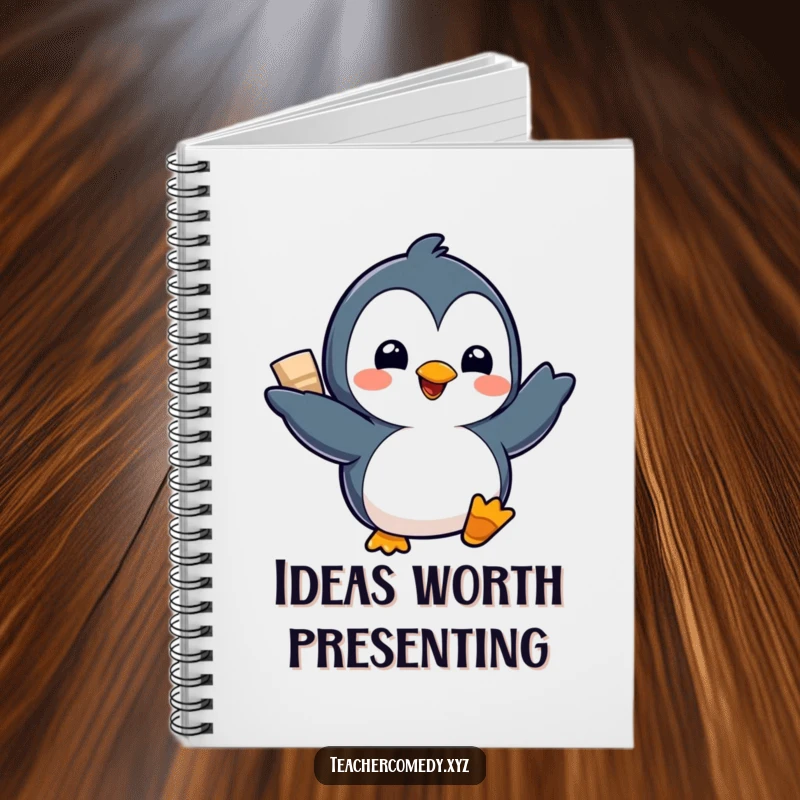 Funny Kawaii Penguin Notebook: A delighted penguin presents its project notes with a flourish, perfect for capturing ideas with funny charm.