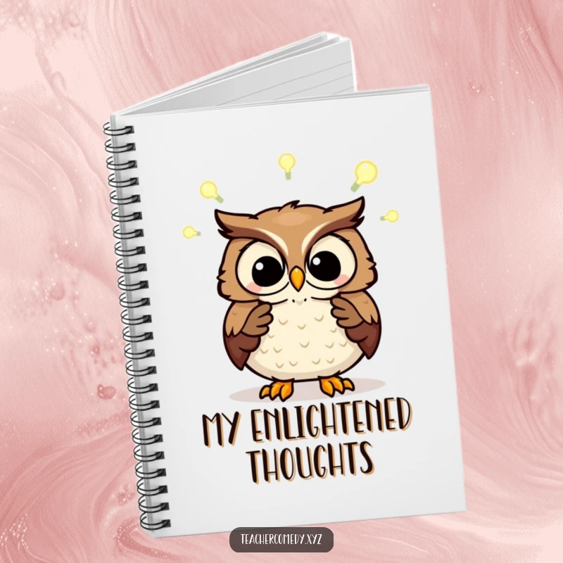 Funny notebook featuring a wise owl explaining concepts with glowing light bulbs. Perfect for jotting ideas.