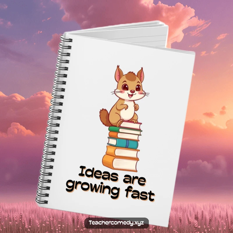 Funny notebook with a proud squirrel climbing a ladder made of books, perfect for writing down ambitious ideas and plans.