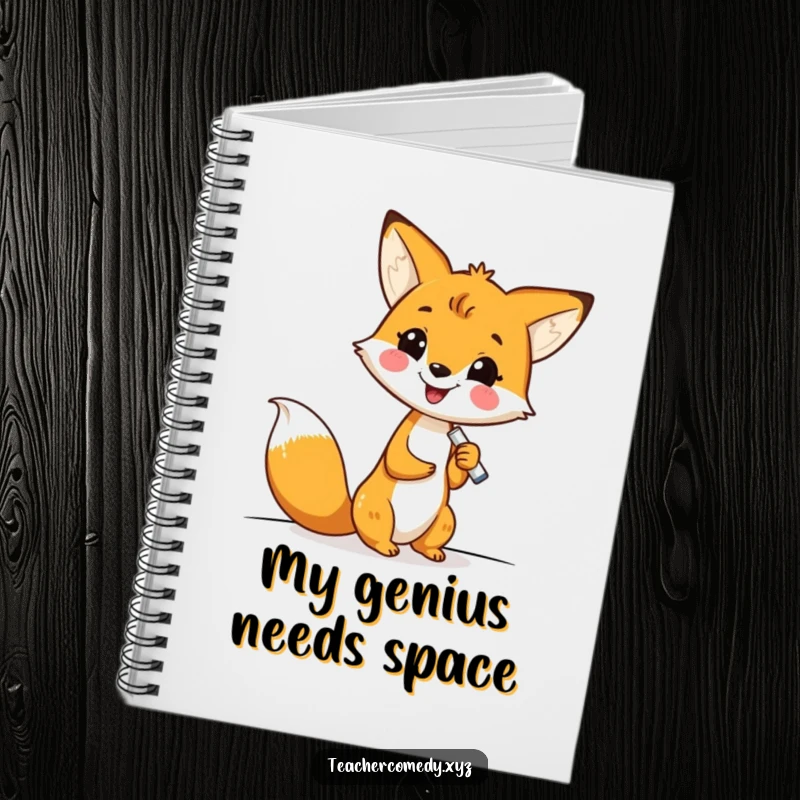 Funny kawaii fox writing on a whiteboard with chalk, inspiring creativity and organization, a perfect notebook for capturing ideas.