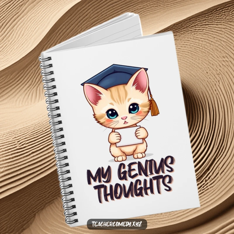 Funny notebook featuring a graduate kitten with a diploma, perfect for jotting down ideas and notes.