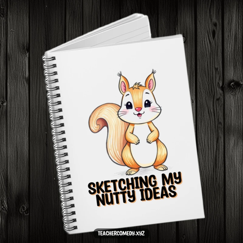 Funny notebook with a playful squirrel drawing with a crayon on a large paper, ideal for jotting down creative thoughts.