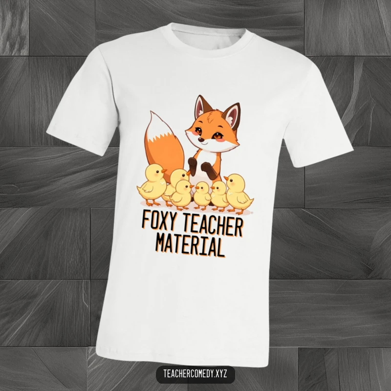 Funny t-shirt featuring a playful fox teaching a group of attentive, eager chicks, creating a charming and humorous scene of mentorship.