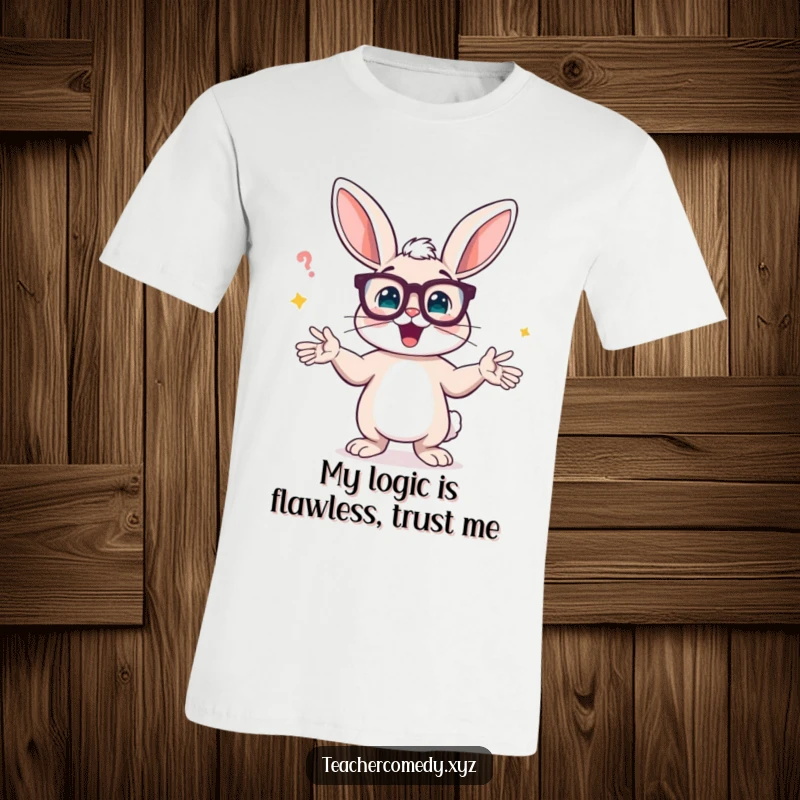 Funny t-shirt featuring a bunny in glasses, enthusiastically explaining a concept with wild hand gestures, perfect for conversation.