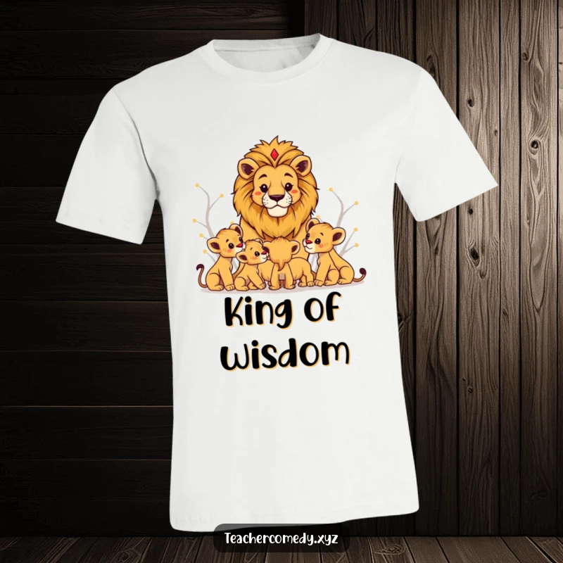 Funny lion king t-shirt showing a regal lion sharing knowledge with small, attentive cubs. Great for mentors and teachers.