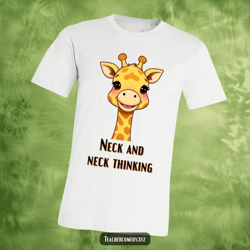 Funny Giraffe Concept Explainer T-Shirt: A cheerful giraffe elegantly demonstrates a large concept using its elongated neck, blending humor and intelligence.