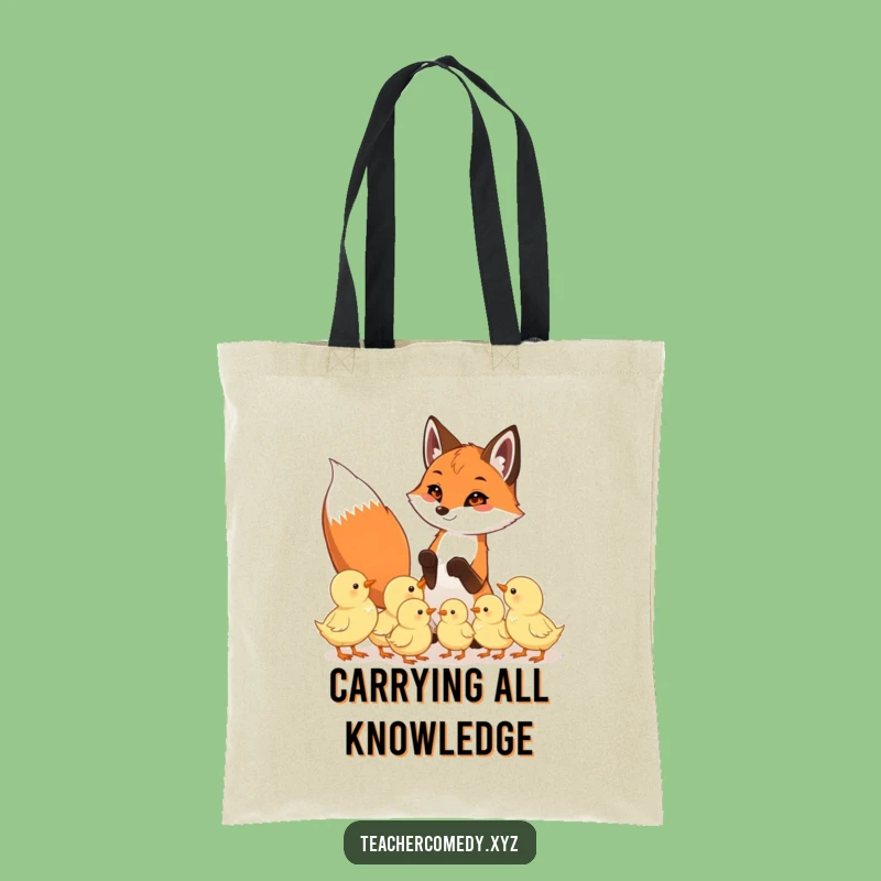 Funny Fox & Chicks Tote Bag: Carry Your Books, Playful Teacher Fox, Eager Chicks, Fun Accessory
