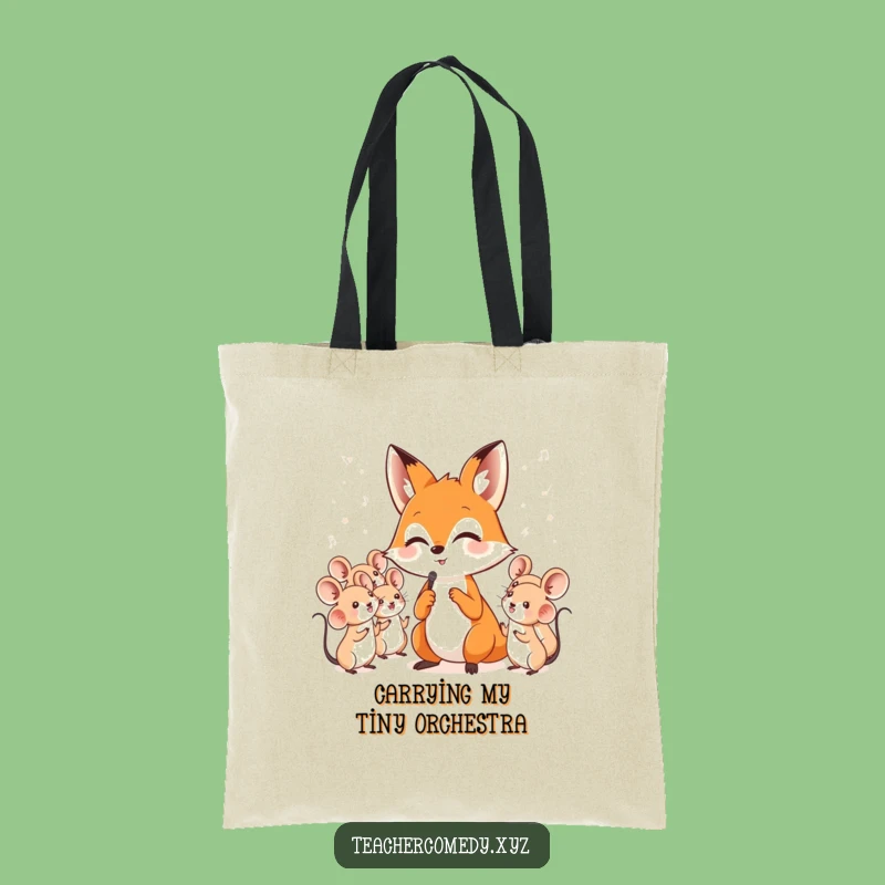 Funny Fox Orchestra Tote Bag: Clever Conductor & Mice Choir Accessory