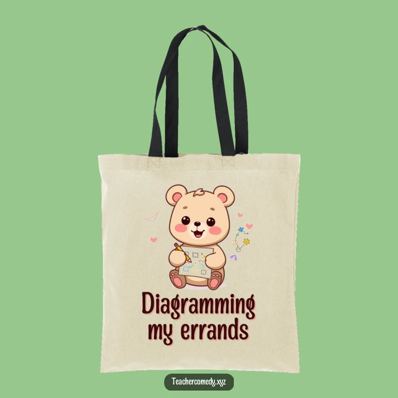 Funny Kawaii Bear Tote Bag: Happy Artist Drawing Diagram, Spacious Creative Carry-all
