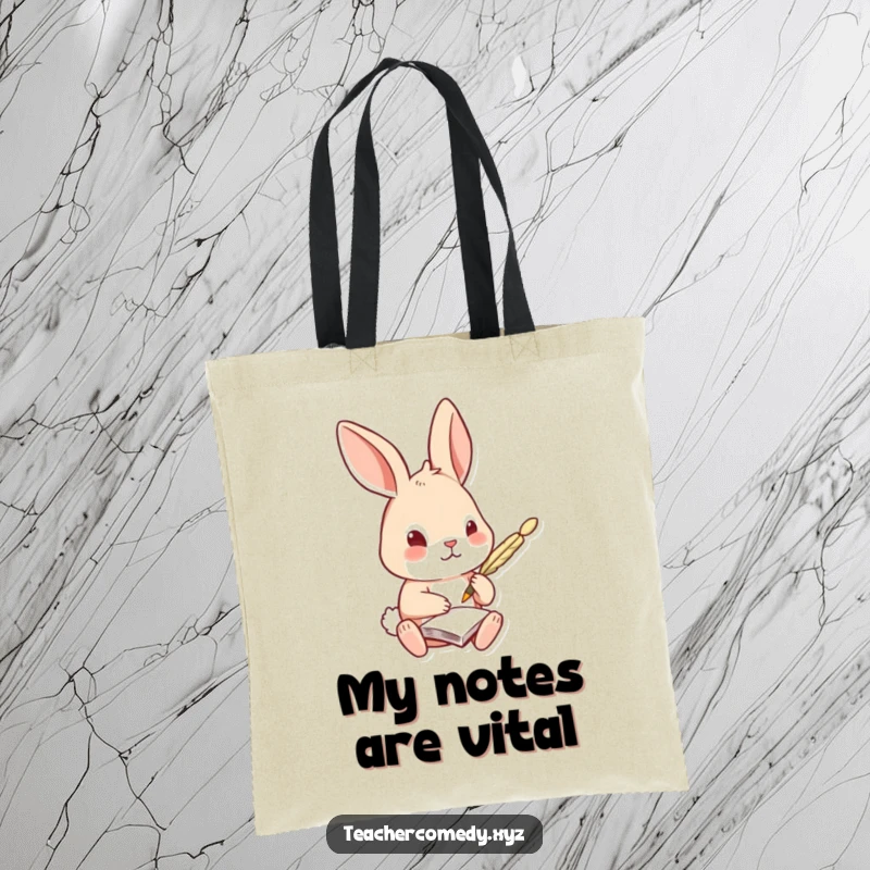 Funny Rabbit Tote Bag: A curious rabbit takes notes with a quill pen, a cute and practical bag for carrying books and ideas.