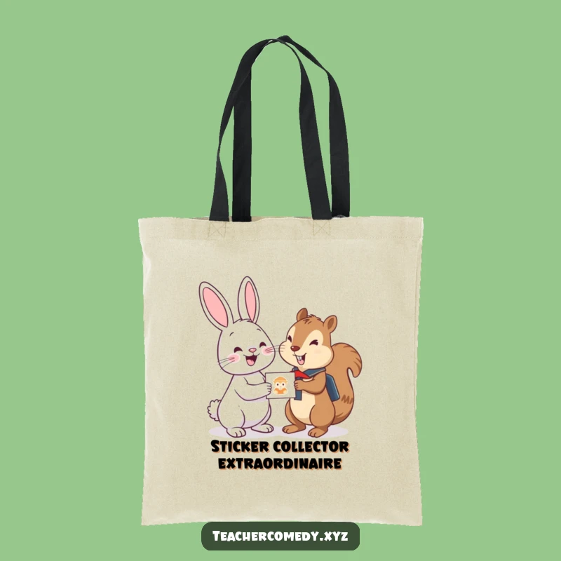 Funny Bunny Sticker Tote: Carry Your Books with this Cheerful Bunny & Student Squirrel Bag